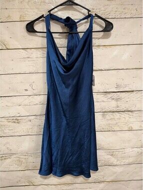 Altar'd State Navy Satin Dress Halter Open Back Size XS NWT